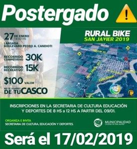 EL RURAL BIKE SE POSTERGA PARA FEBRERO